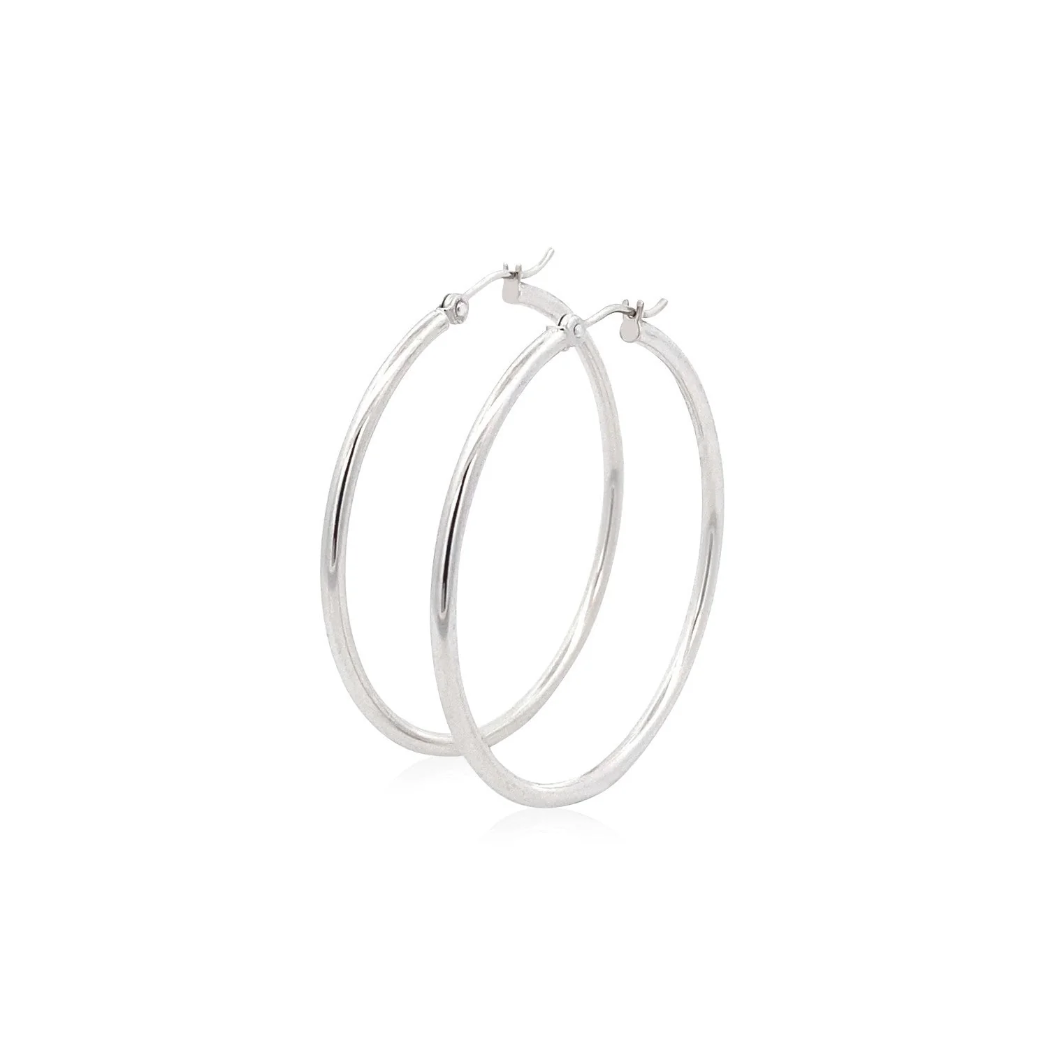 14k White Gold Polished Hoop Earrings (40 mm) - Image 2