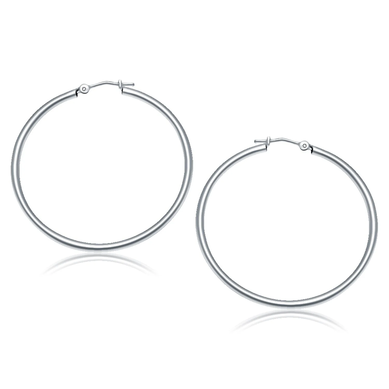 14k White Gold Polished Hoop Earrings (40 mm) - Image 4