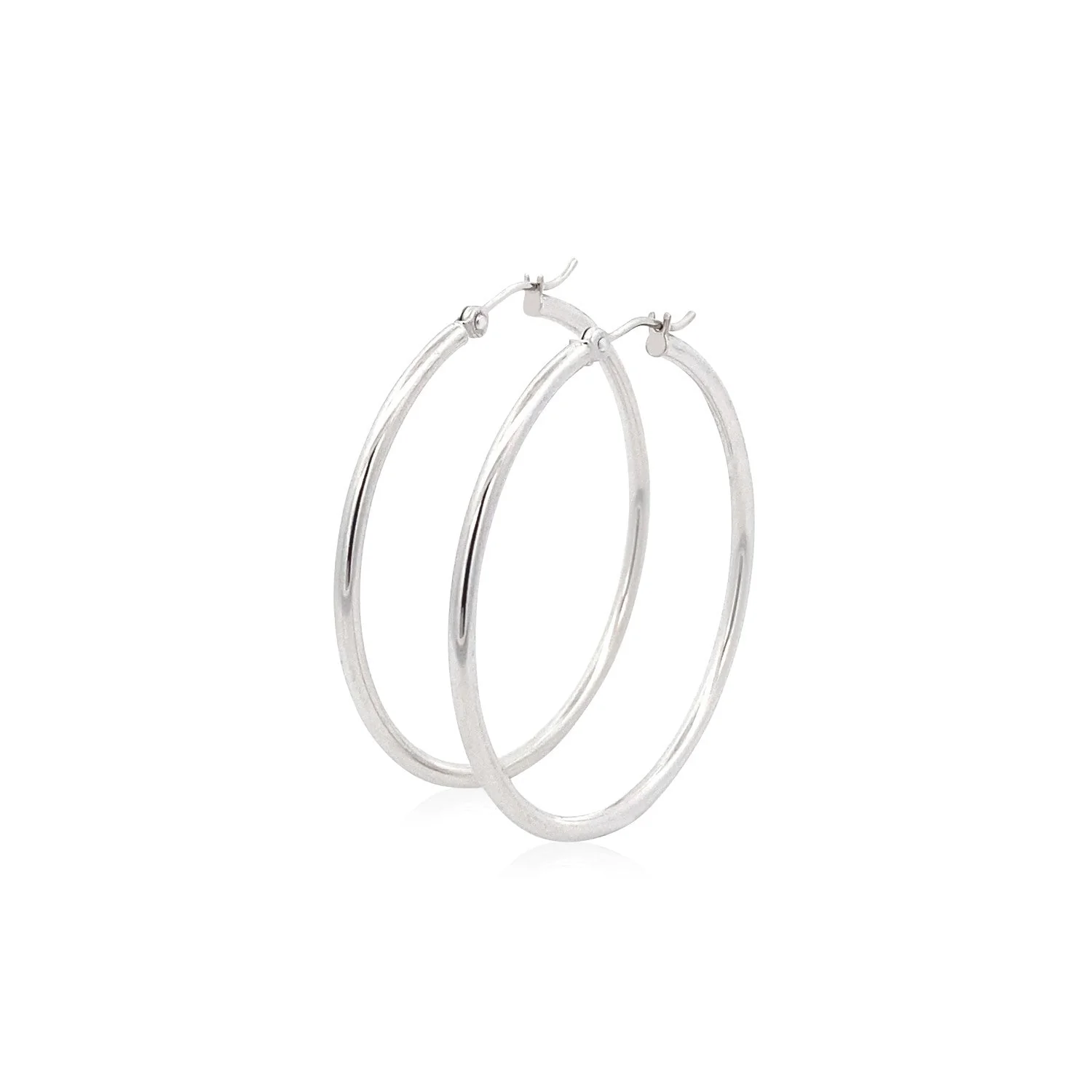 14k White Gold Polished Hoop Earrings (40 mm) - Image 5