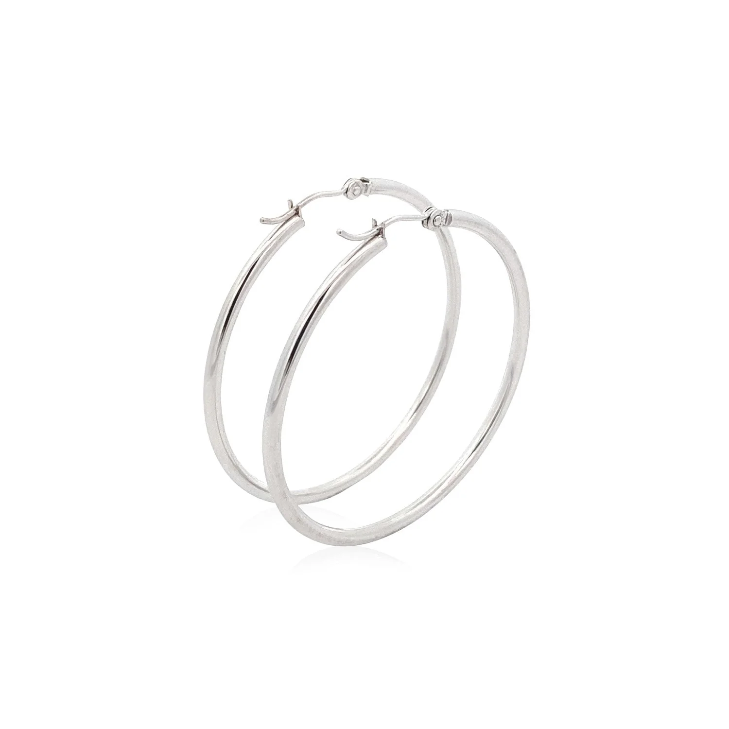 14k White Gold Polished Hoop Earrings (40 mm) - Image 6