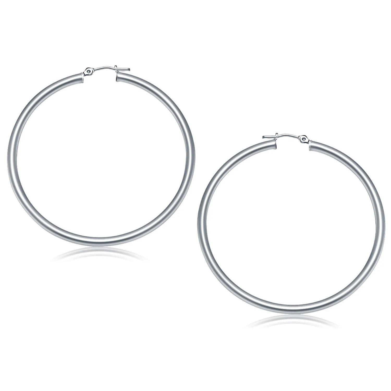 14k White Gold Polished Hoop Earrings (50 mm) - Image 2