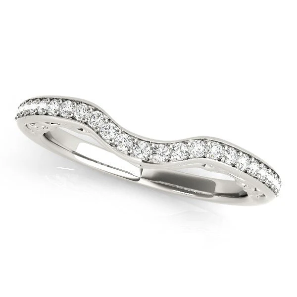 14k White Gold Prong Set Curved Diamond Wedding Ring (1/6 cttw) - Image 2