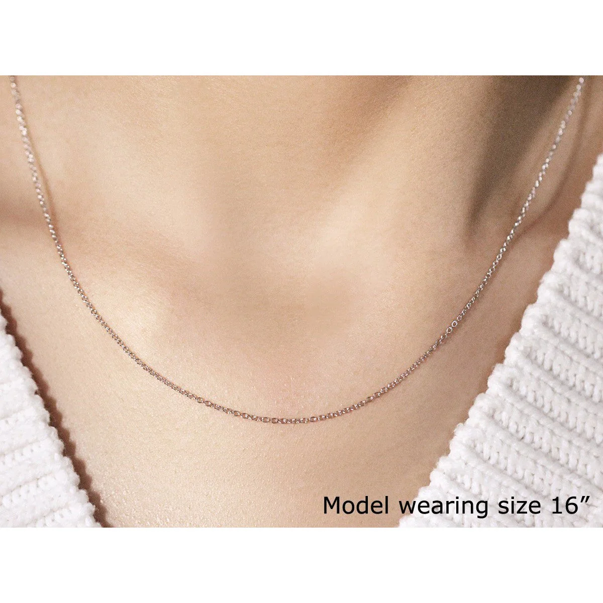 14k White Gold Round Cable Link Chain 1.1mm - Image 5