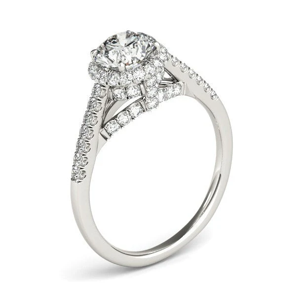 14k White Gold Round Cut Pave Set Shank Diamond Engagement Ring (1 3/8 cttw) - Image 2
