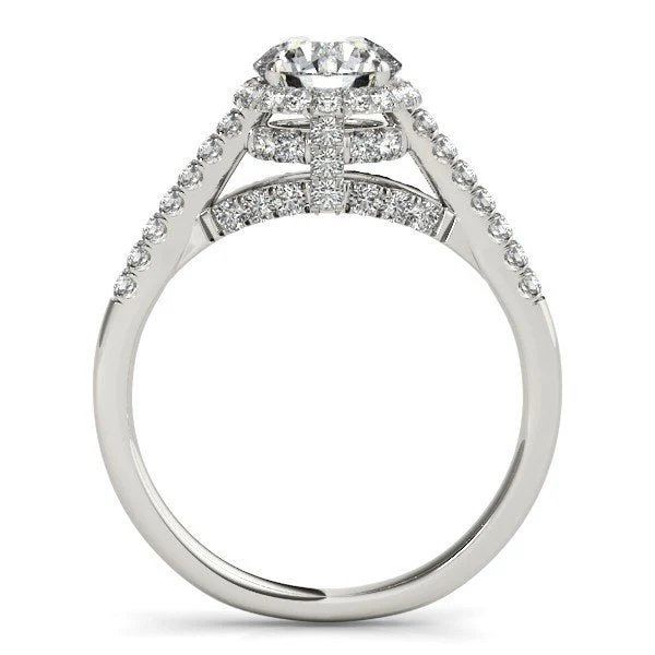 14k White Gold Round Cut Pave Set Shank Diamond Engagement Ring (1 3/8 cttw) - Image 3