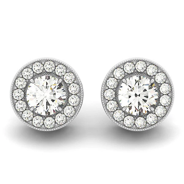 14k White Gold Round Diamond Halo Milgrain Border Earrings (3/4 cttw) - Image 4