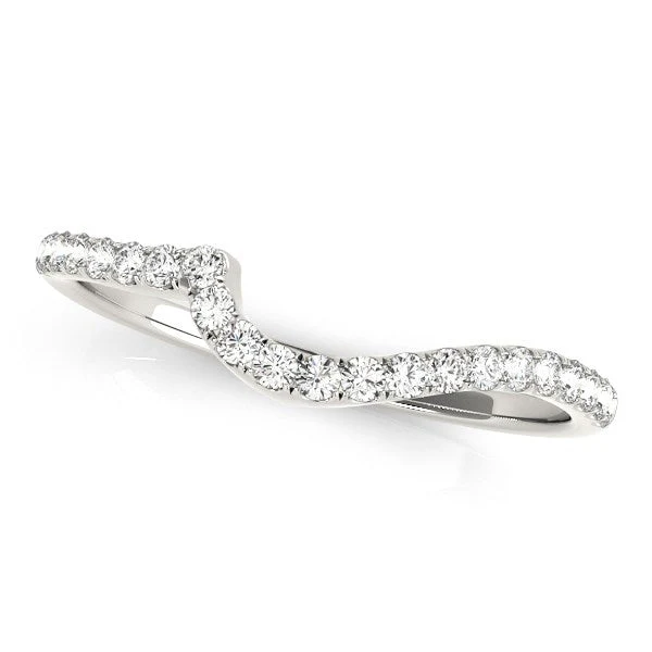 14k White Gold Round Pave Setting Curved Diamond Wedding Ring (1/5 cttw) - Image 2