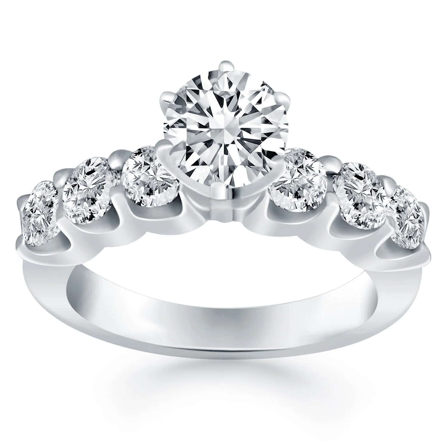 14k White Gold Shared Prong Diamond Engagement Ring - Image 4