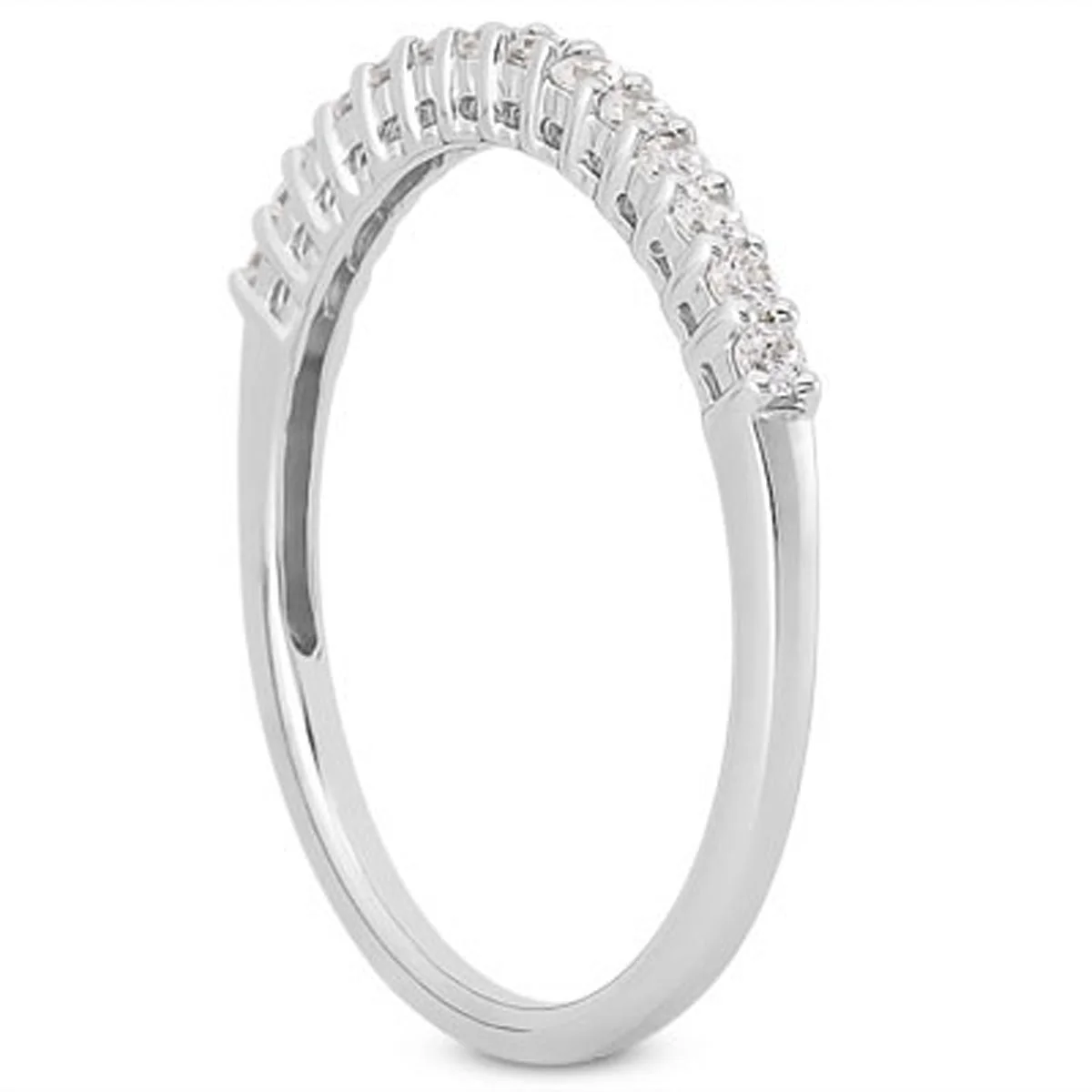 14k White Gold Shared Prong Diamond Wedding Ring Band with Airline Gallery - Image 2