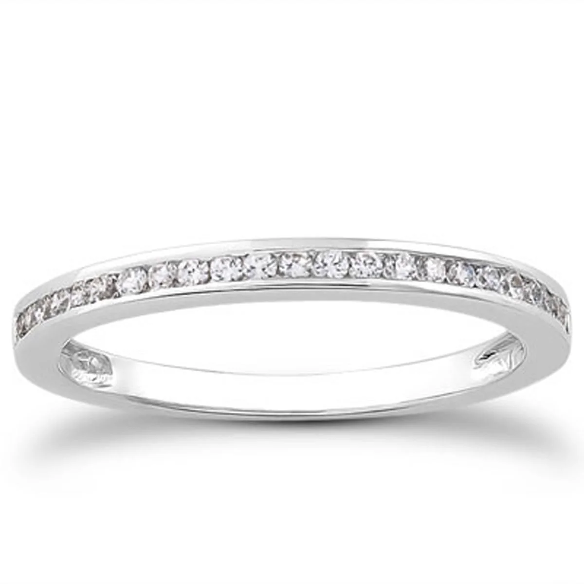 14k White Gold Slender Channel Set Diamond Wedding Ring Band Set 1/2 Around - Image 3