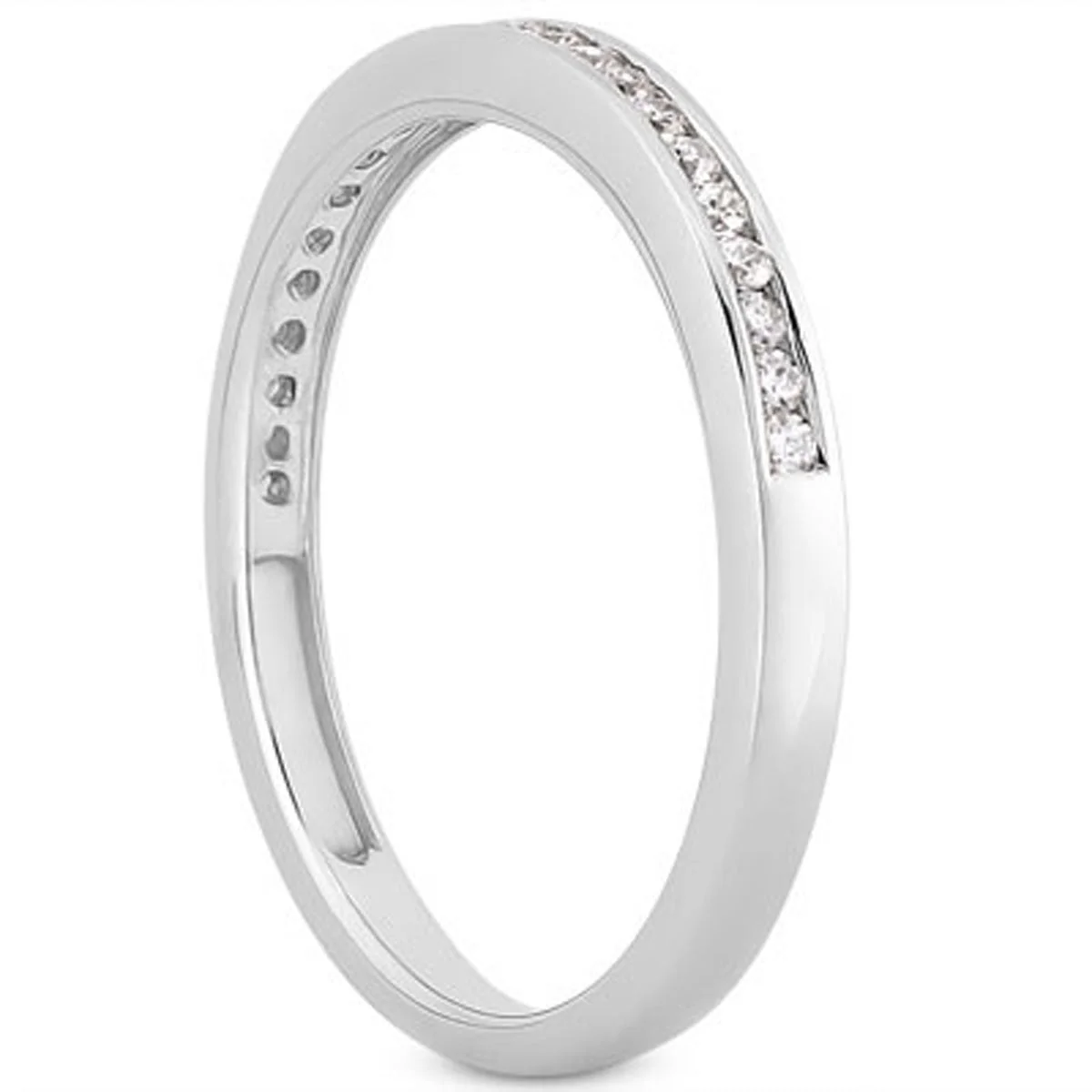 14k White Gold Slender Channel Set Diamond Wedding Ring Band Set 1/2 Around - Image 4
