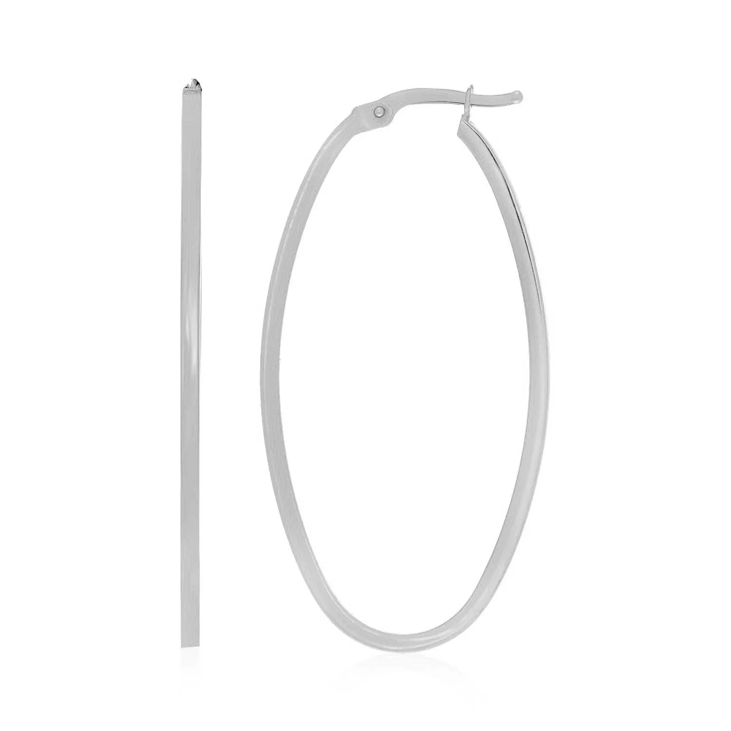 14k White Gold Slim Oval Shape Hoop Earrings - Image 2