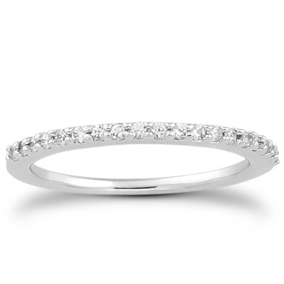 14k White Gold Slim Profile Diamond Micro Prong Diamond Wedding Ring Band - Image 3