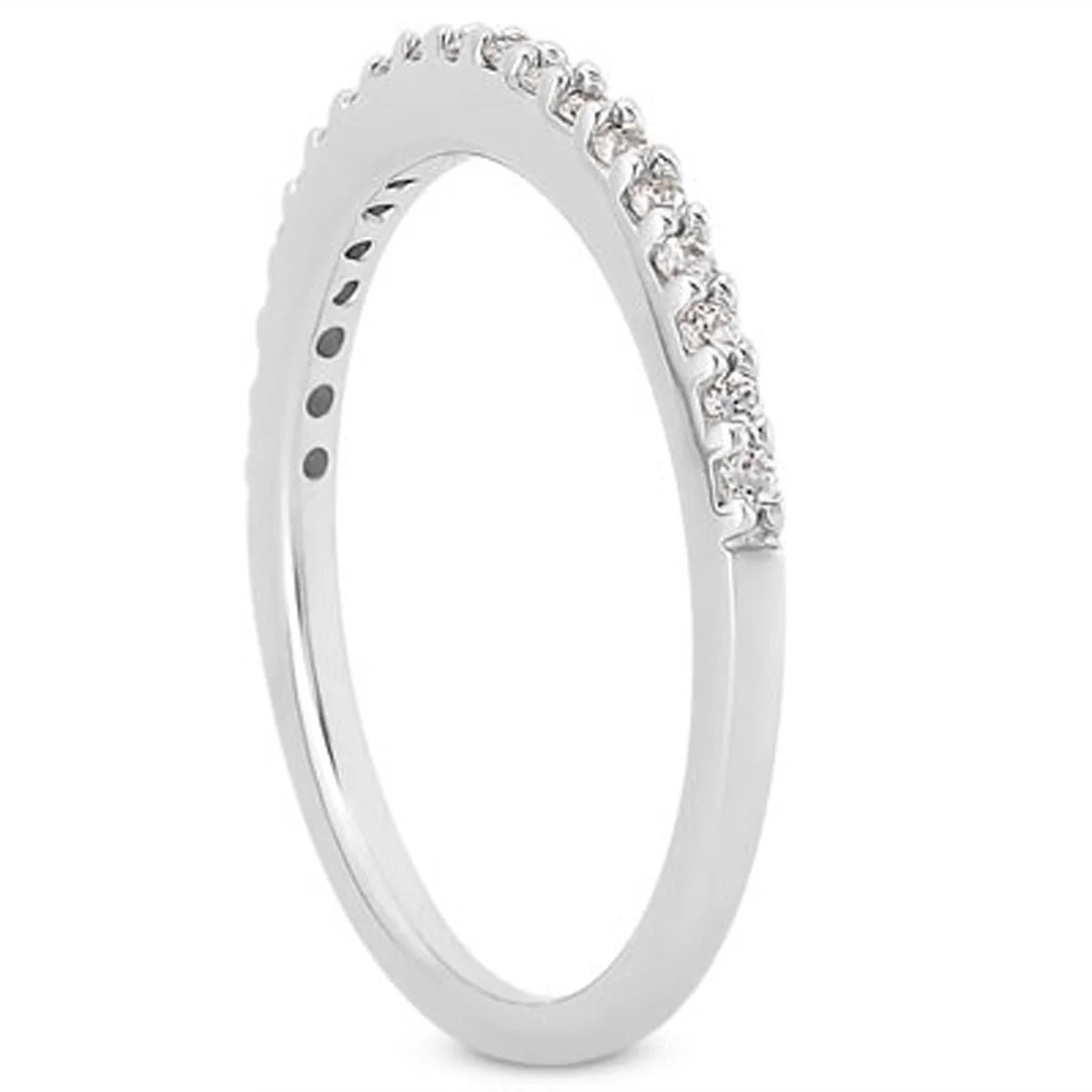 14k White Gold Slim Profile Diamond Micro Prong Diamond Wedding Ring Band - Image 4