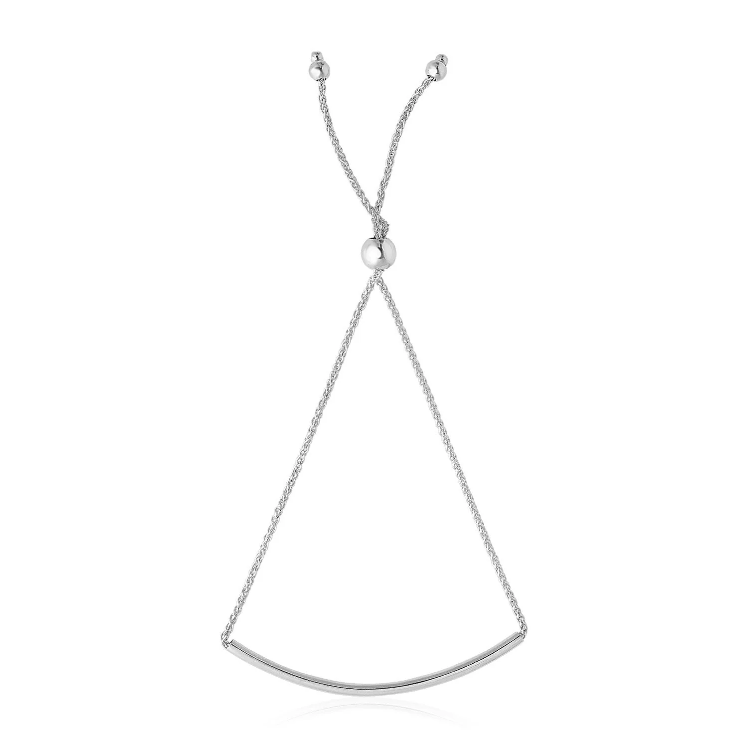 14k White Gold Smooth Curved Bar Lariat Design Bracelet - Image 4