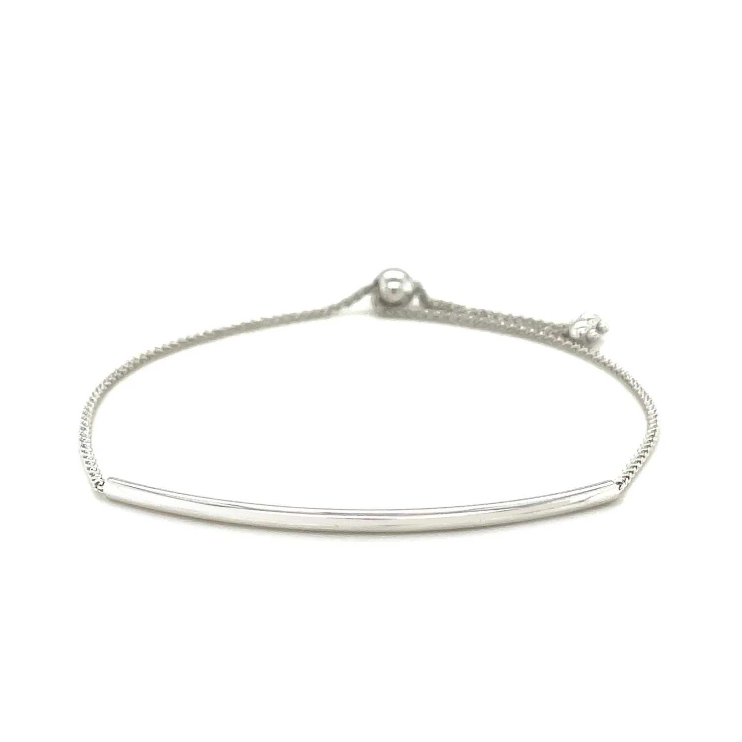 14k White Gold Smooth Curved Bar Lariat Design Bracelet - Image 6