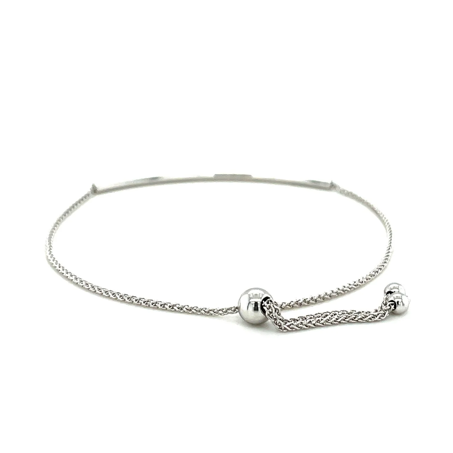14k White Gold Smooth Curved Bar Lariat Design Bracelet - Image 7