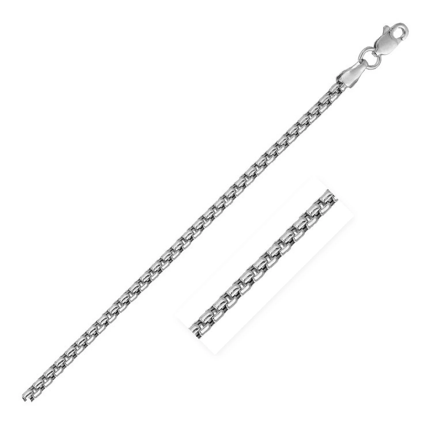 14k White Gold Solid Round Box Chain (2.50 mm) - Image 4