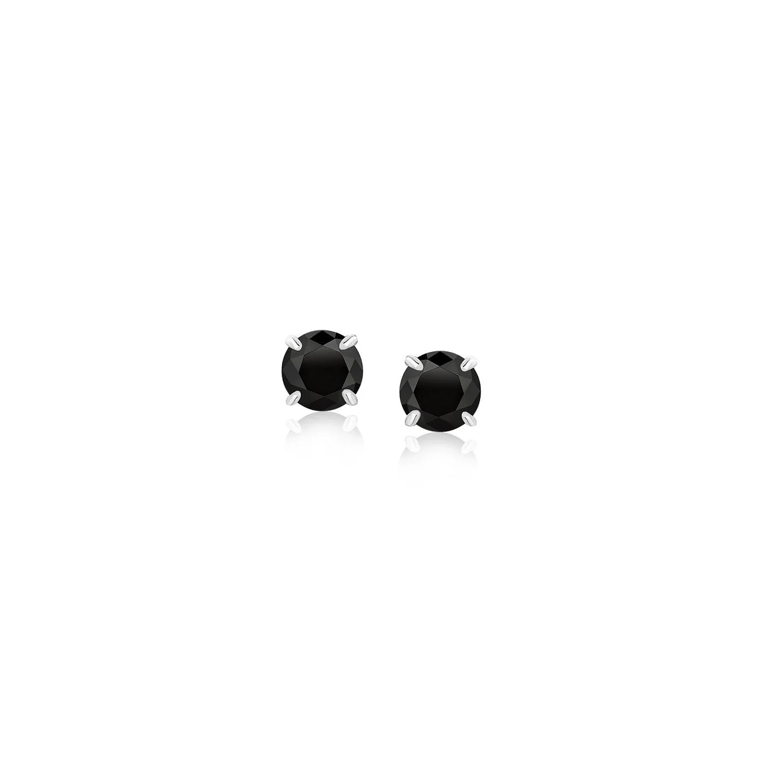 14k White Gold Stud Earrings with Black 4mm Cubic Zirconia - Image 4