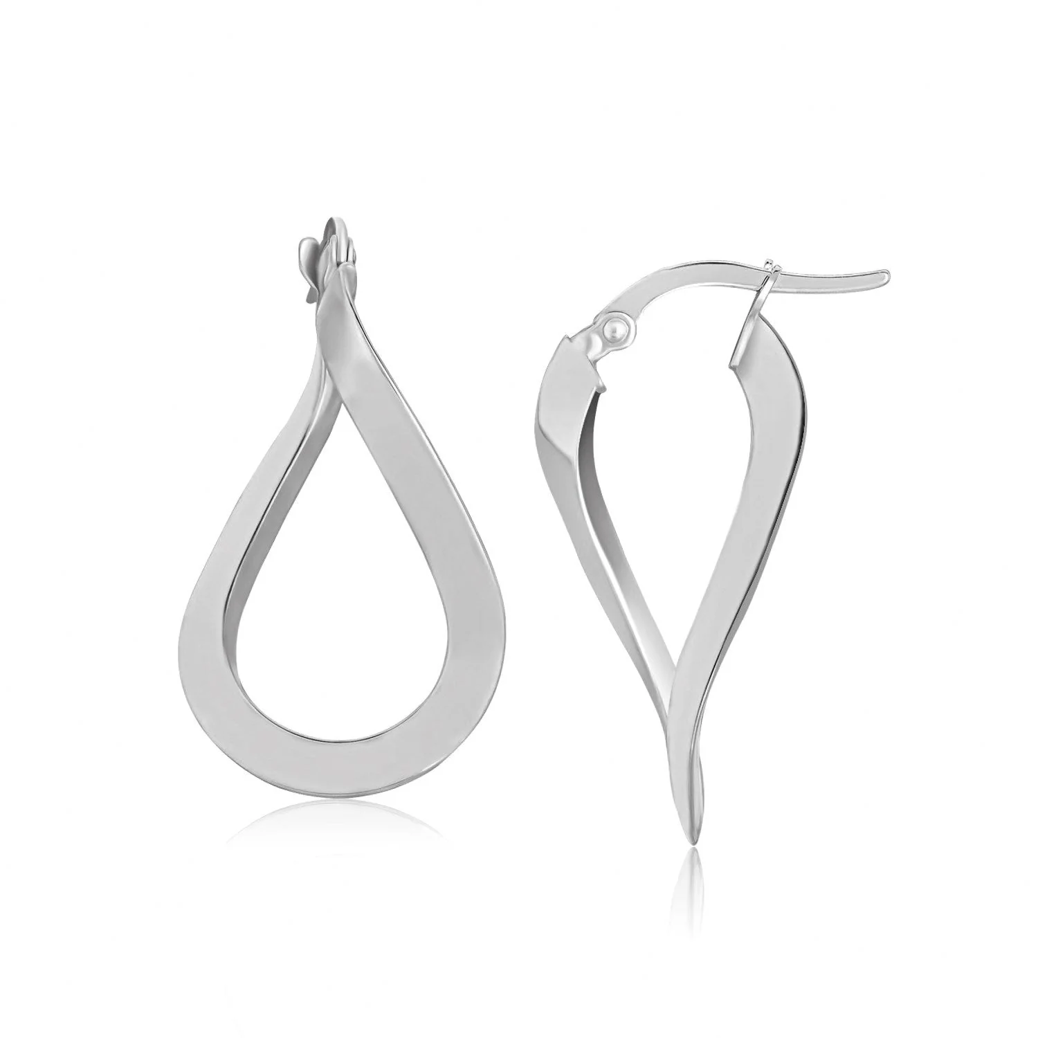 14k White Gold Twisted Freeform Hoop Earrings - Image 2