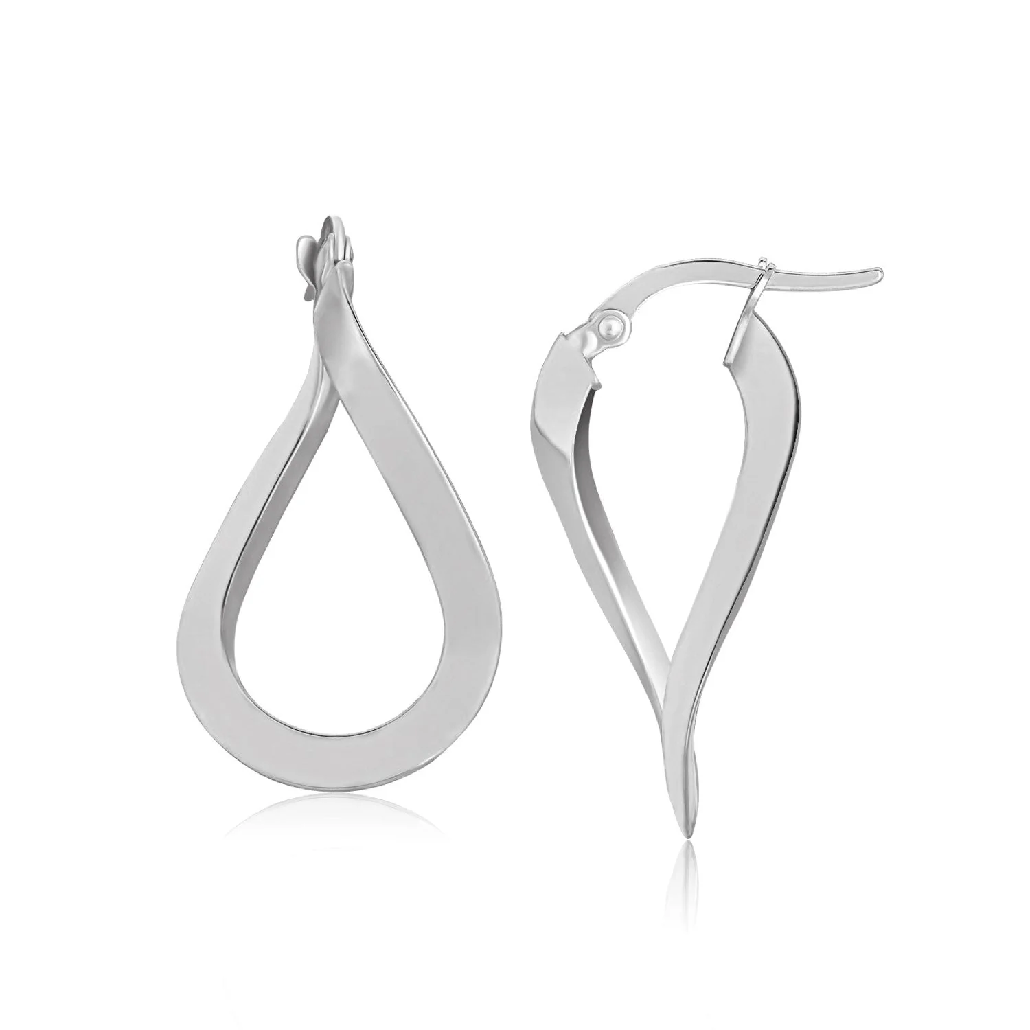 14k White Gold Twisted Freeform Hoop Earrings - Image 3