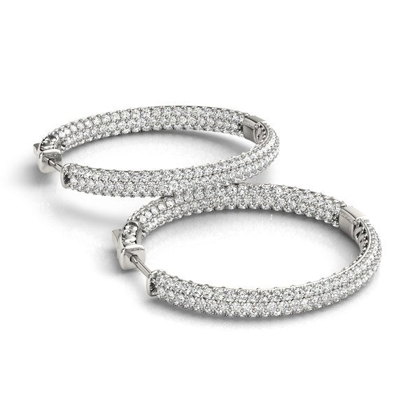 14k White Gold Two Row Pave Set Diamond Hoop Earrings (7 cttw) - Image 3