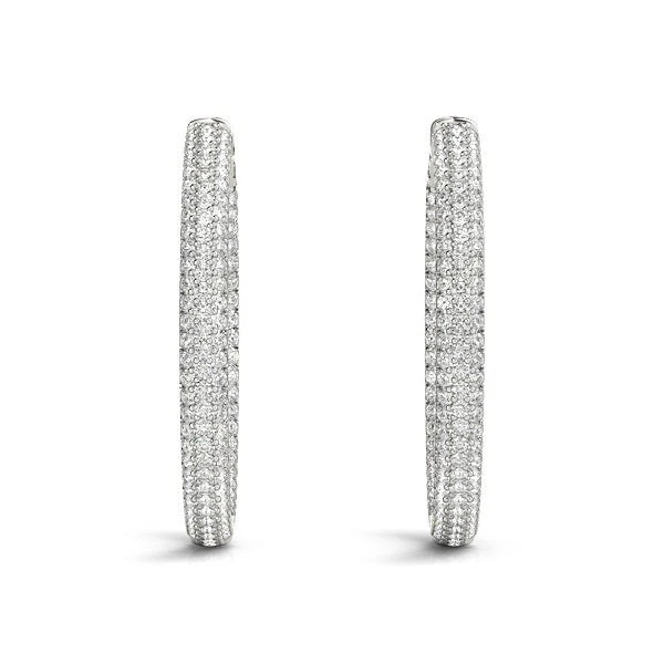 14k White Gold Two Row Pave Set Diamond Hoop Earrings (7 cttw) - Image 4