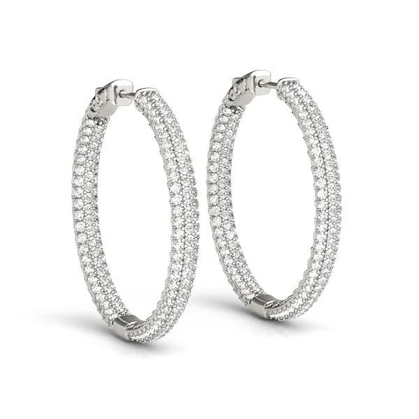 14k White Gold Two Row Pave Set Diamond Hoop Earrings (7 cttw) - Image 5