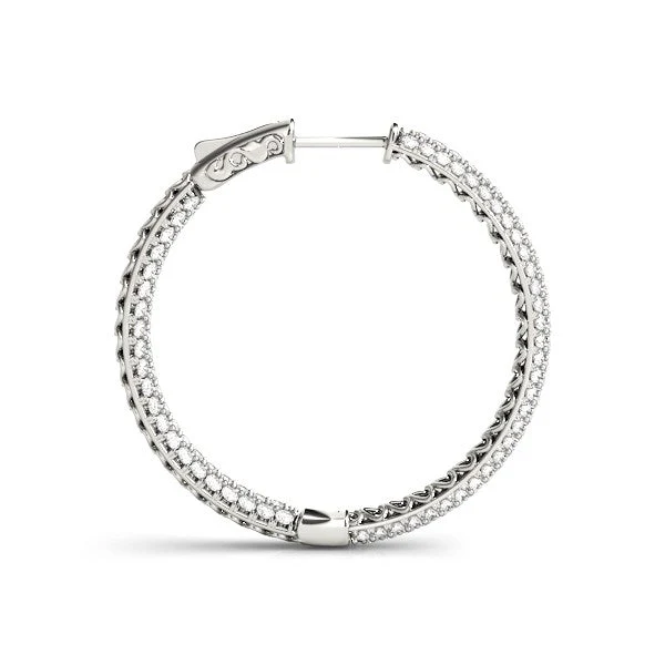 14k White Gold Two Row Pave Set Diamond Hoop Earrings (7 cttw) - Image 7