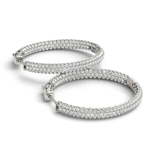 14k White Gold Two Row Pave Set Diamond Hoop Earrings (7 cttw) - Image 8