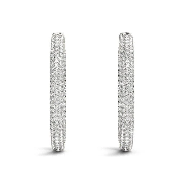 14k White Gold Two Row Pave Set Diamond Hoop Earrings (7 cttw) - Image 9
