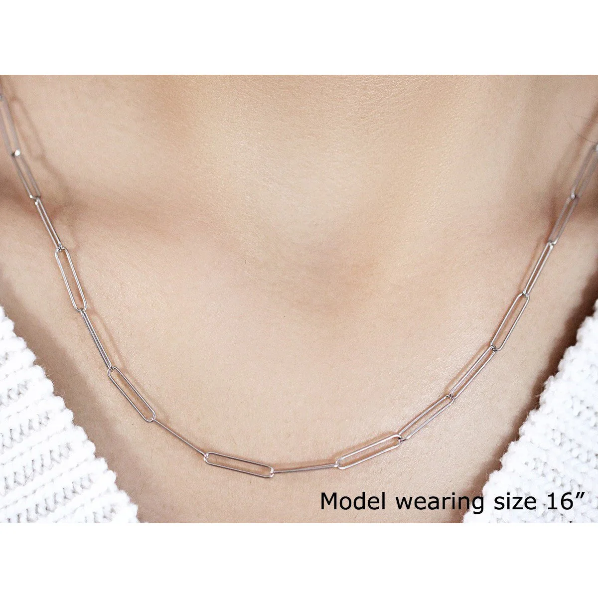 14k White Gold Wire Paperclip Chain (2.7mm) - Image 5