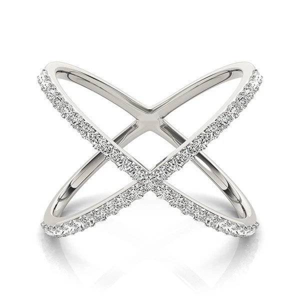 14k White Gold X Style Thin Ring with Diamonds (1/2 cttw) - Image 2