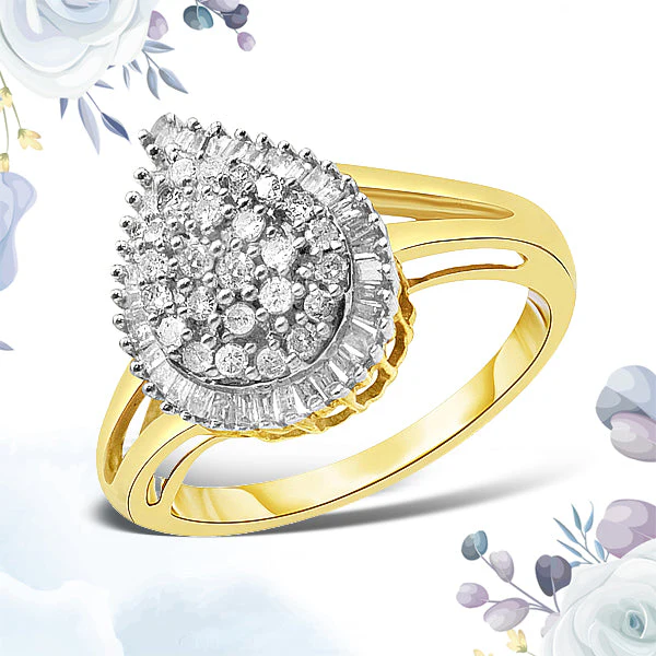 14K Yellow and White Gold 1.00 Cttw Round and Baguette-Cut Diamond Ballerina Cocktail Ring (H-I Color, SI2-I1 Clarity)