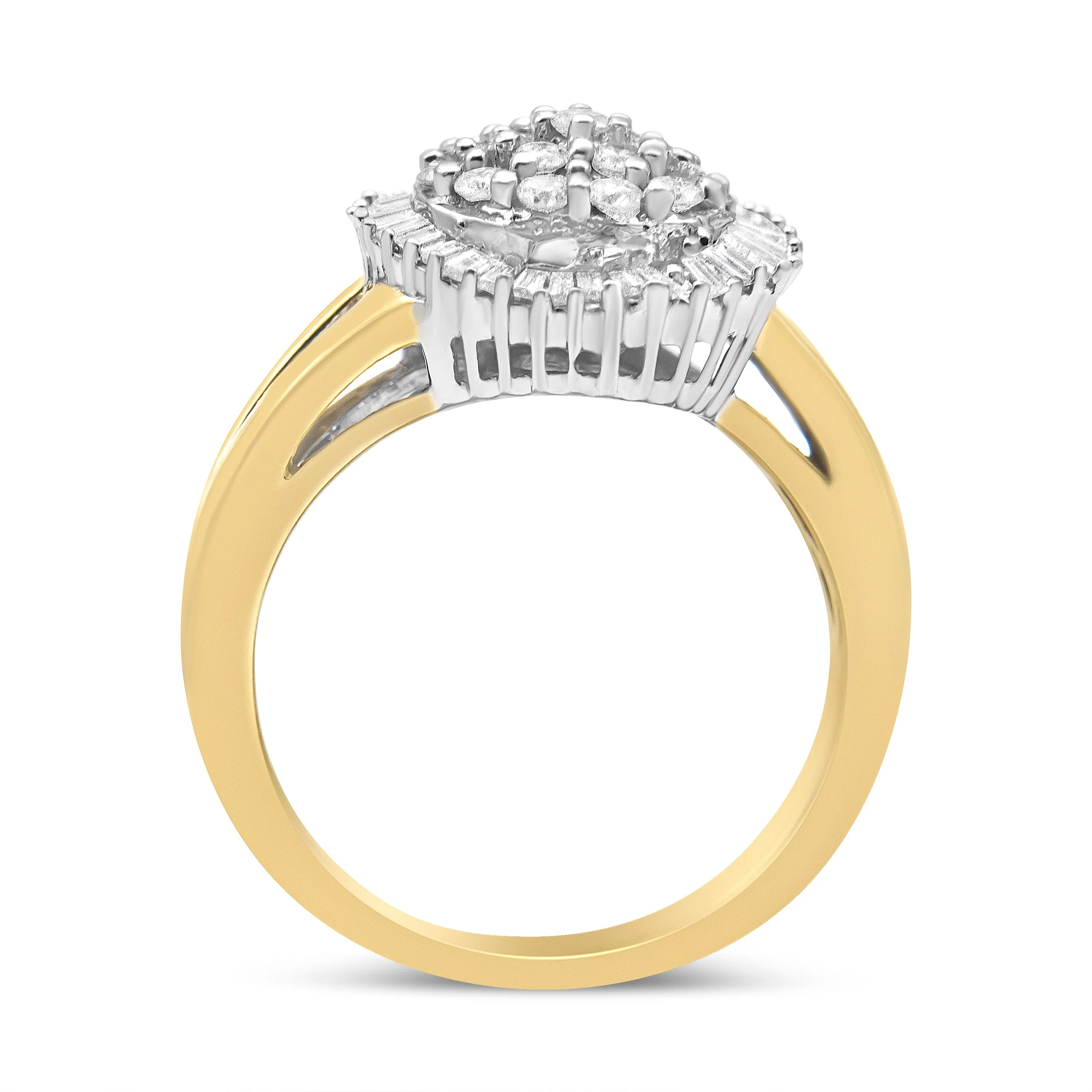 14K Yellow and White Gold 1.00 Cttw Round and Baguette-Cut Diamond Ballerina Cocktail Ring (H-I Color, SI2-I1 Clarity) - Image 6
