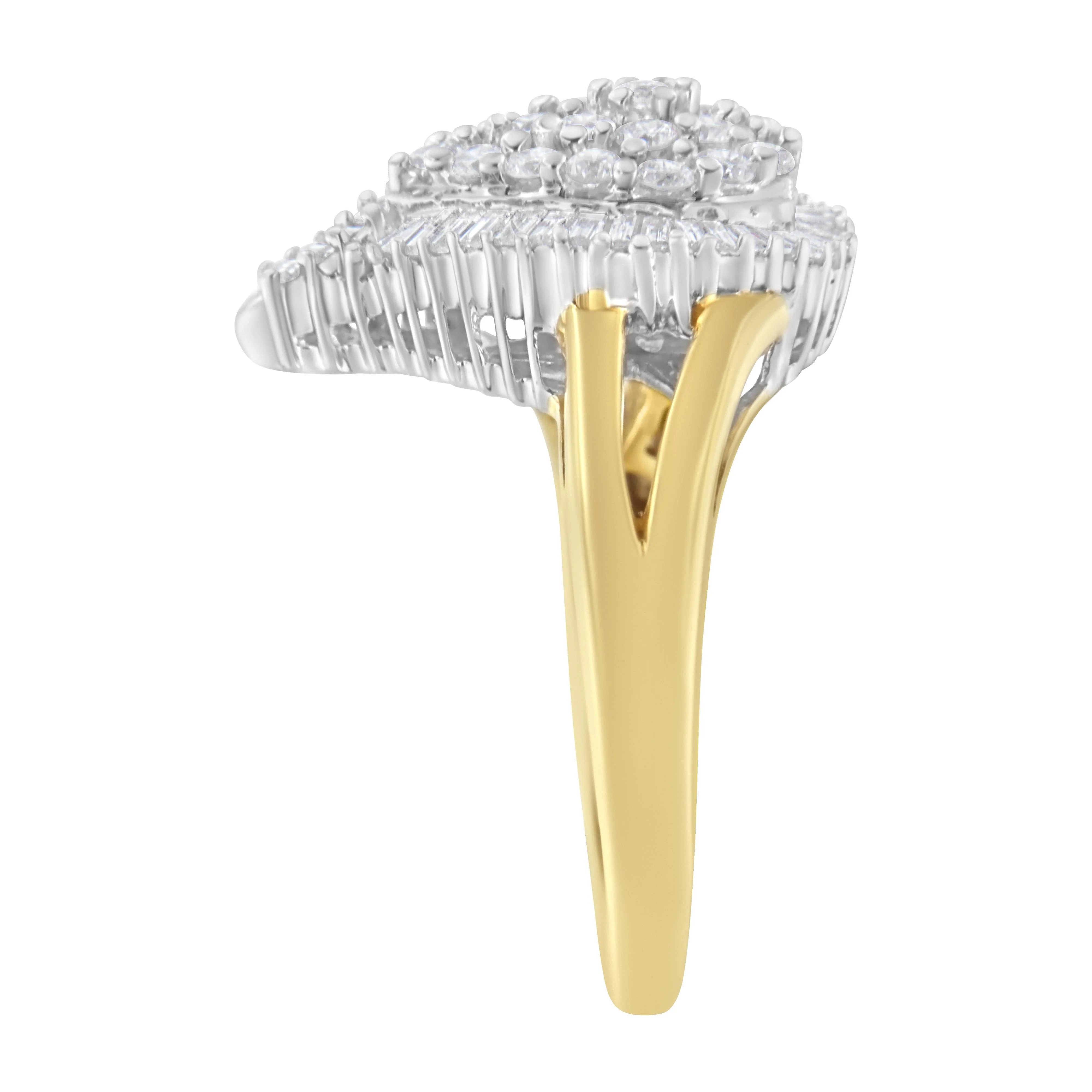 14K Yellow and White Gold 1.00 Cttw Round and Baguette-Cut Diamond Ballerina Cocktail Ring (H-I Color, SI2-I1 Clarity) - Image 7