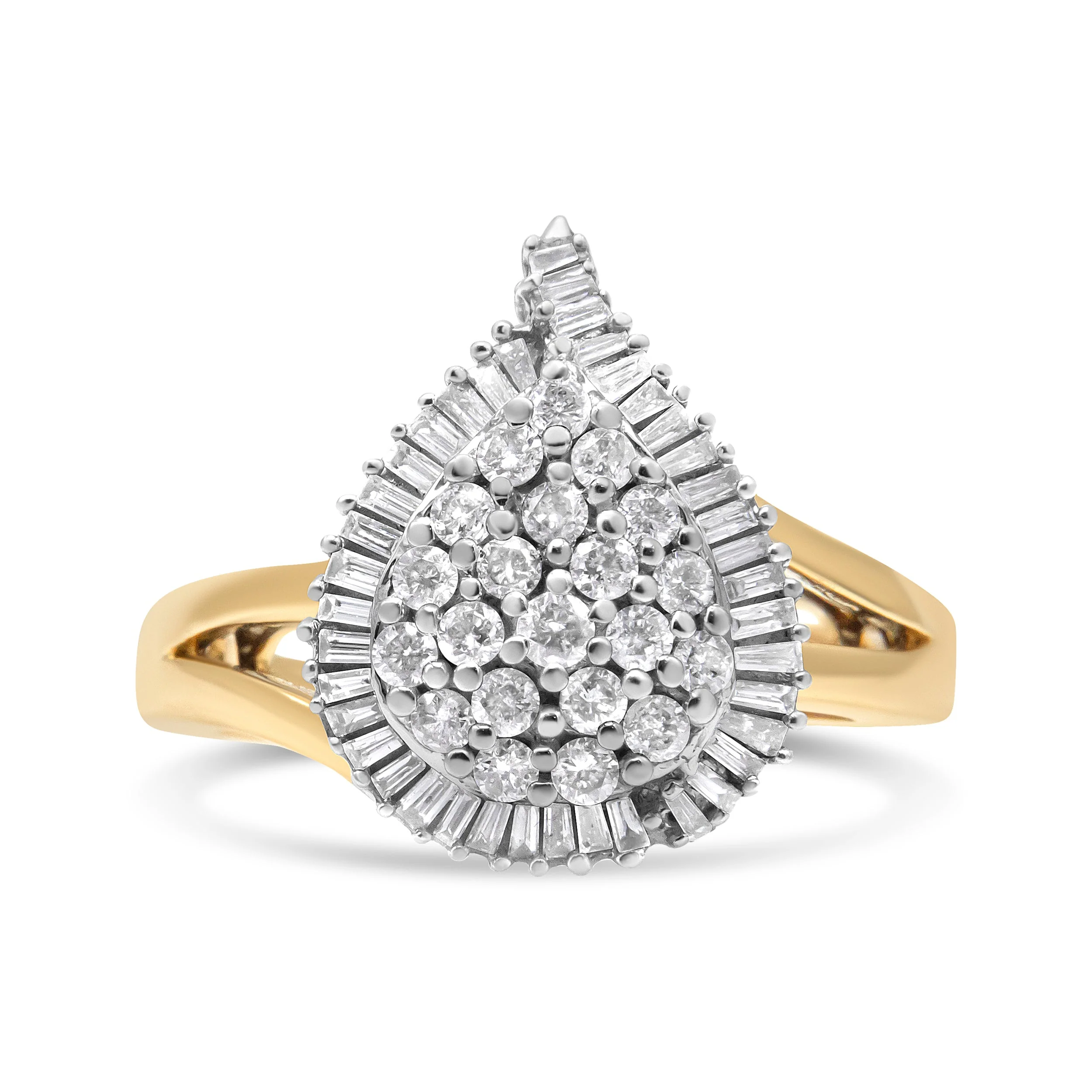 14K Yellow and White Gold 1.00 Cttw Round and Baguette-Cut Diamond Ballerina Cocktail Ring (H-I Color, SI2-I1 Clarity) - Image 9