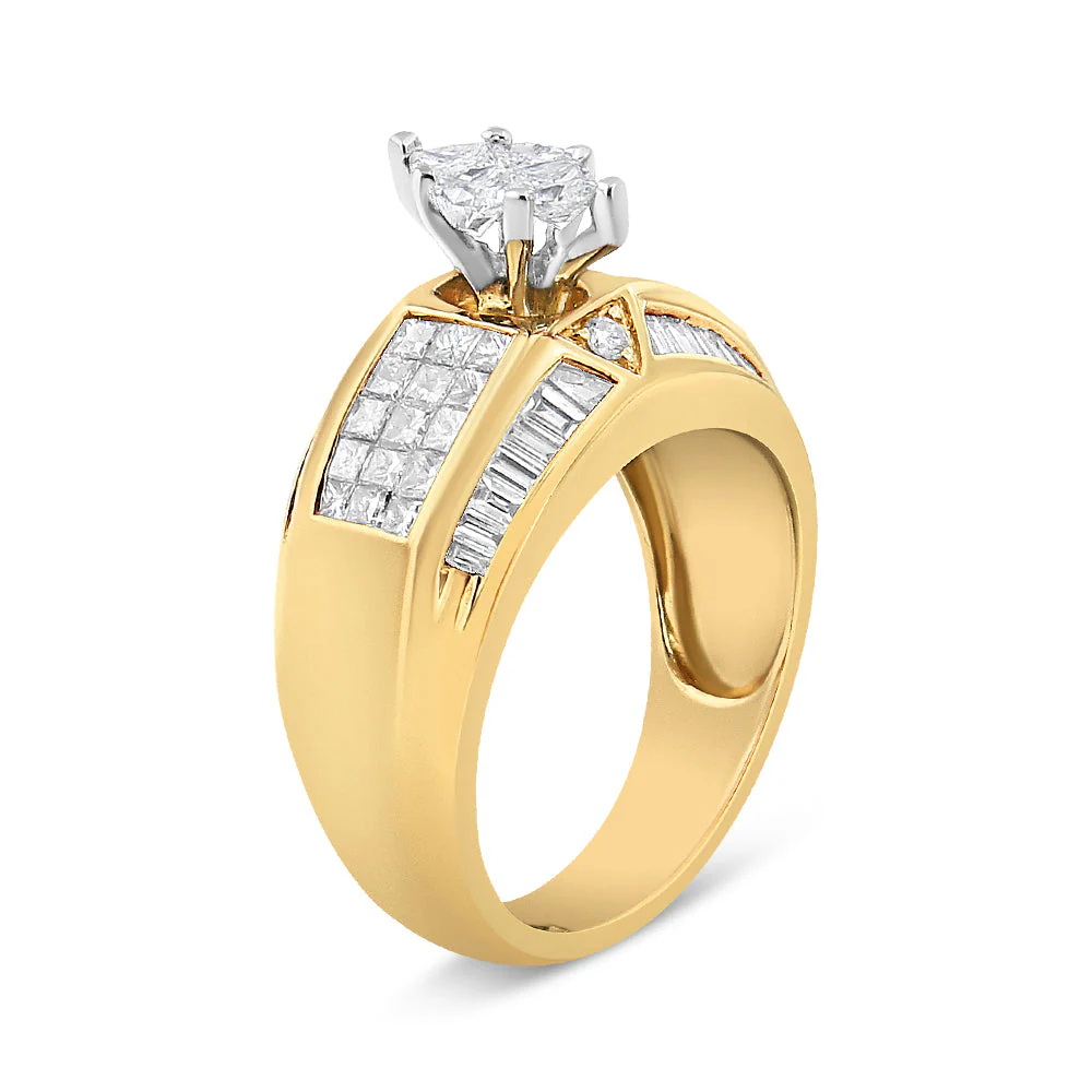 14K Yellow and White Gold 1 3/4 Cttw Round, Baguette, Princess and Pie-Cut Diamond Ring (H-I Color, SI1-SI2 Clarity) - Image 3