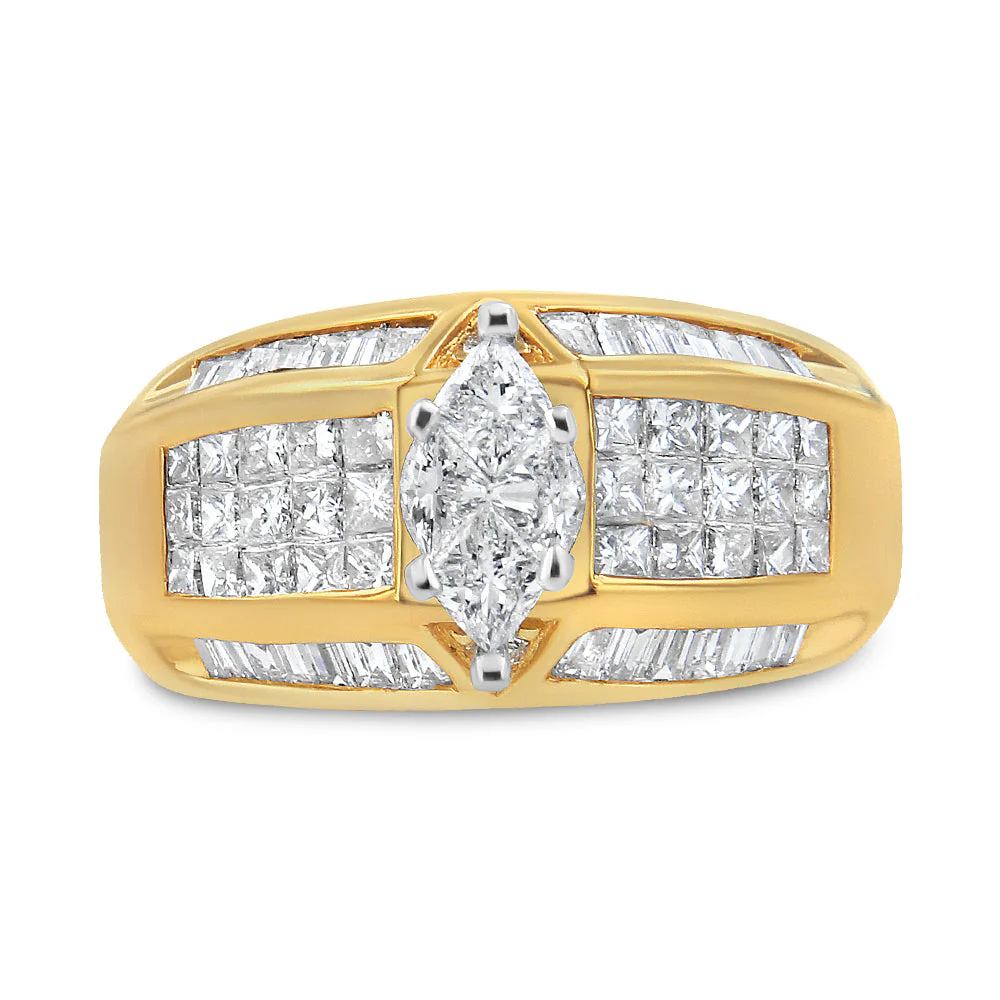 14K Yellow and White Gold 1 3/4 Cttw Round, Baguette, Princess and Pie-Cut Diamond Ring (H-I Color, SI1-SI2 Clarity) - Image 4