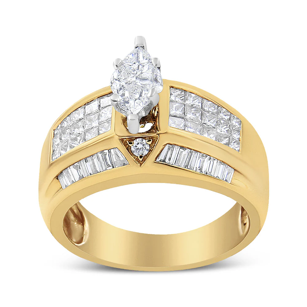 14K Yellow and White Gold 1 3/4 Cttw Round, Baguette, Princess and Pie-Cut Diamond Ring (H-I Color, SI1-SI2 Clarity) - Image 5
