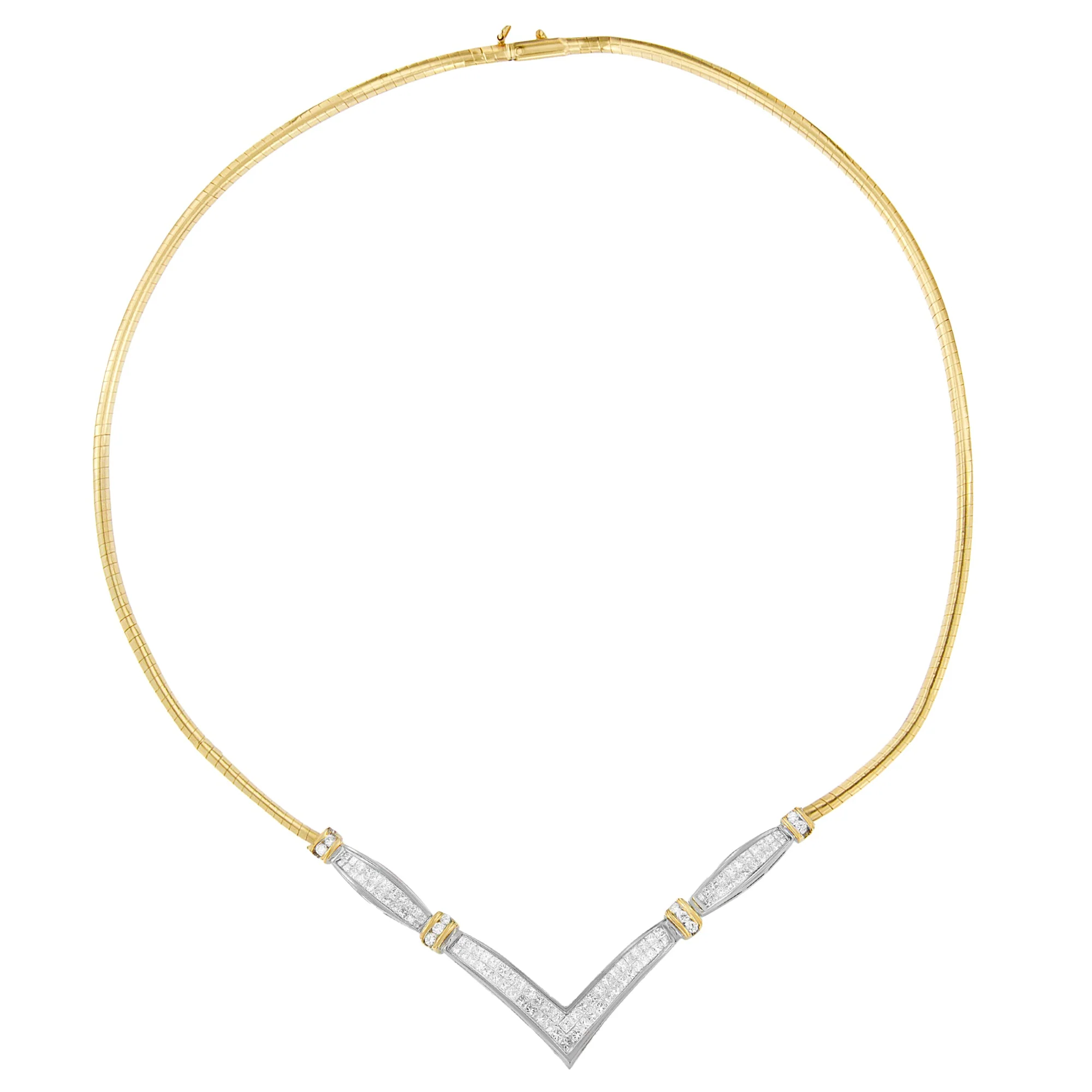 14K Yellow and White Gold 2.00 Cttw Round and Princess-Cut Diamond 'V' Shape Statement Necklace (H-I Color, SI2-I1 Clarity) - 18" - Image 4