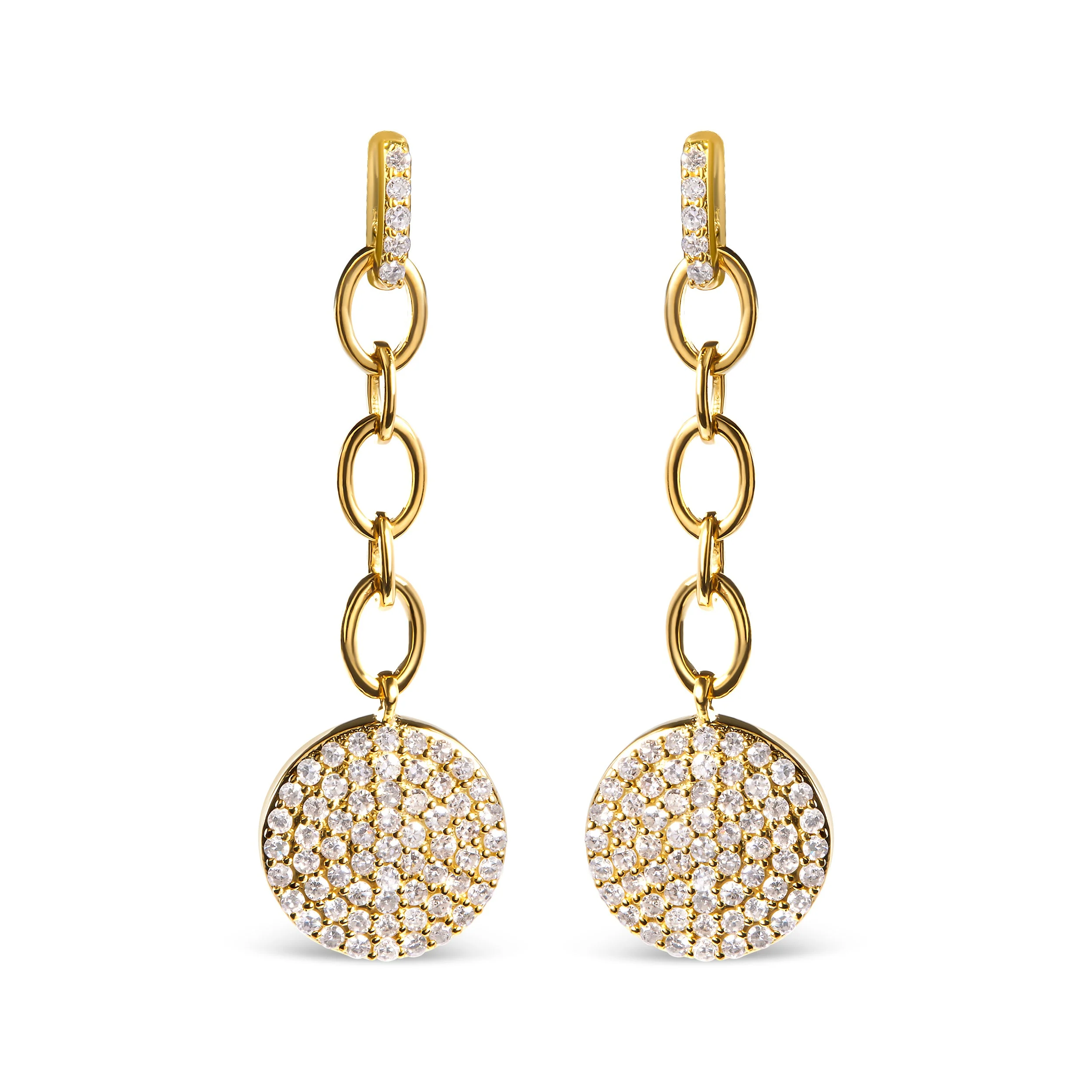 14K Yellow Gold 1.0 Cttw Diamond Chain Cluster Dangle Chain Earrings (I-J Color, I1-I2 Clarity)