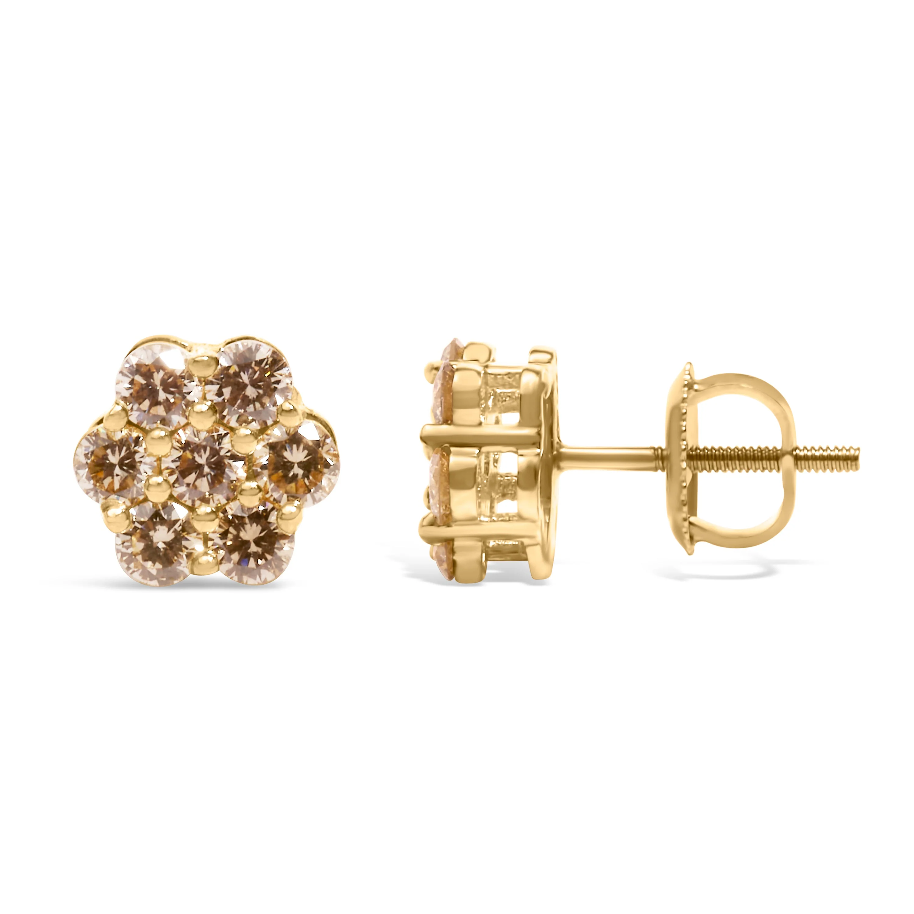 14K Yellow Gold 1.0 Cttw Diamond Floral Stud Earrings (J-K Color, VS2-SI1 Clarity) - Image 3