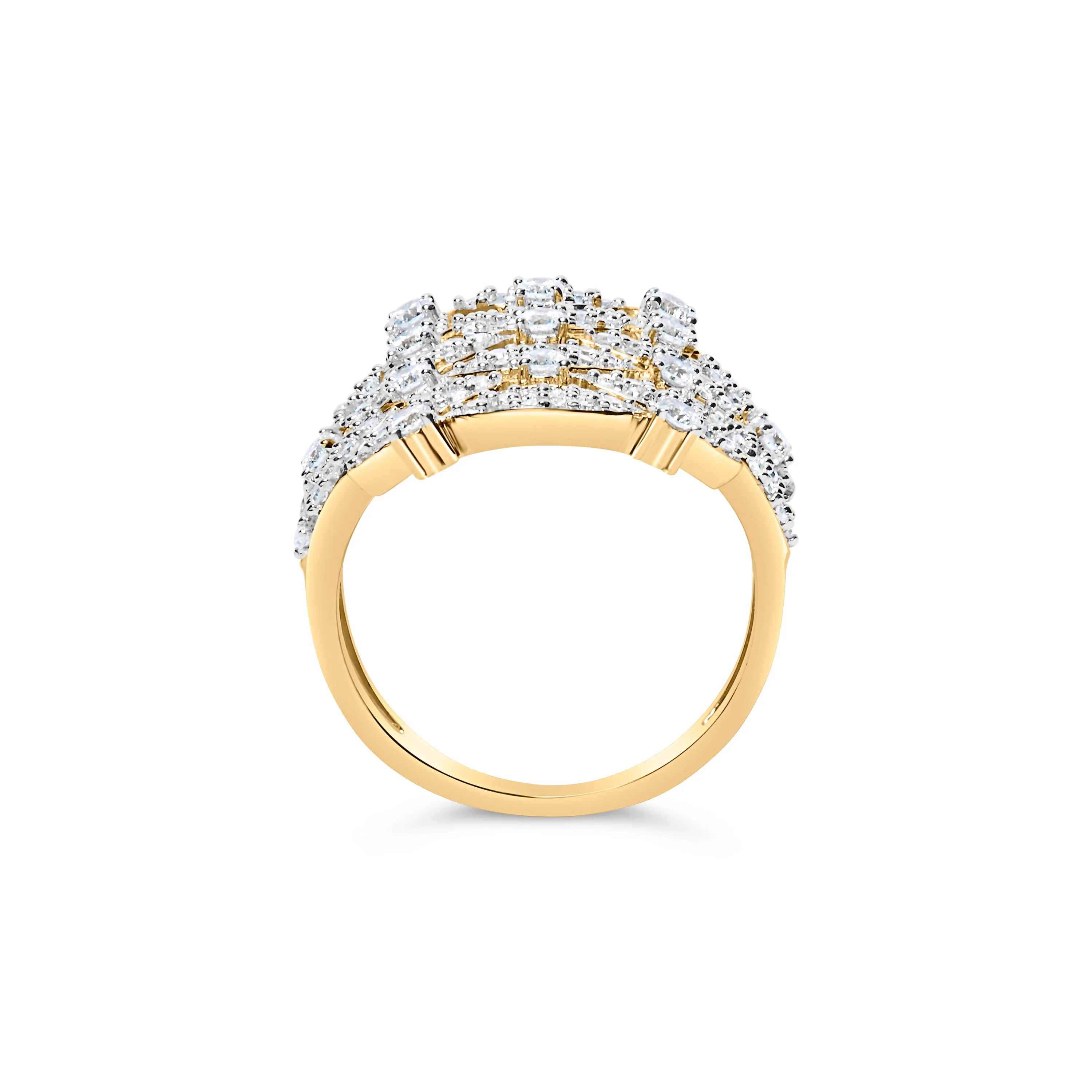 14K Yellow Gold 1.0 Cttw Diamond Geometric Stacked Open Cocktail Ring (I-J Color, I1-I2 Clarity) - Ring Size 7 - Image 10