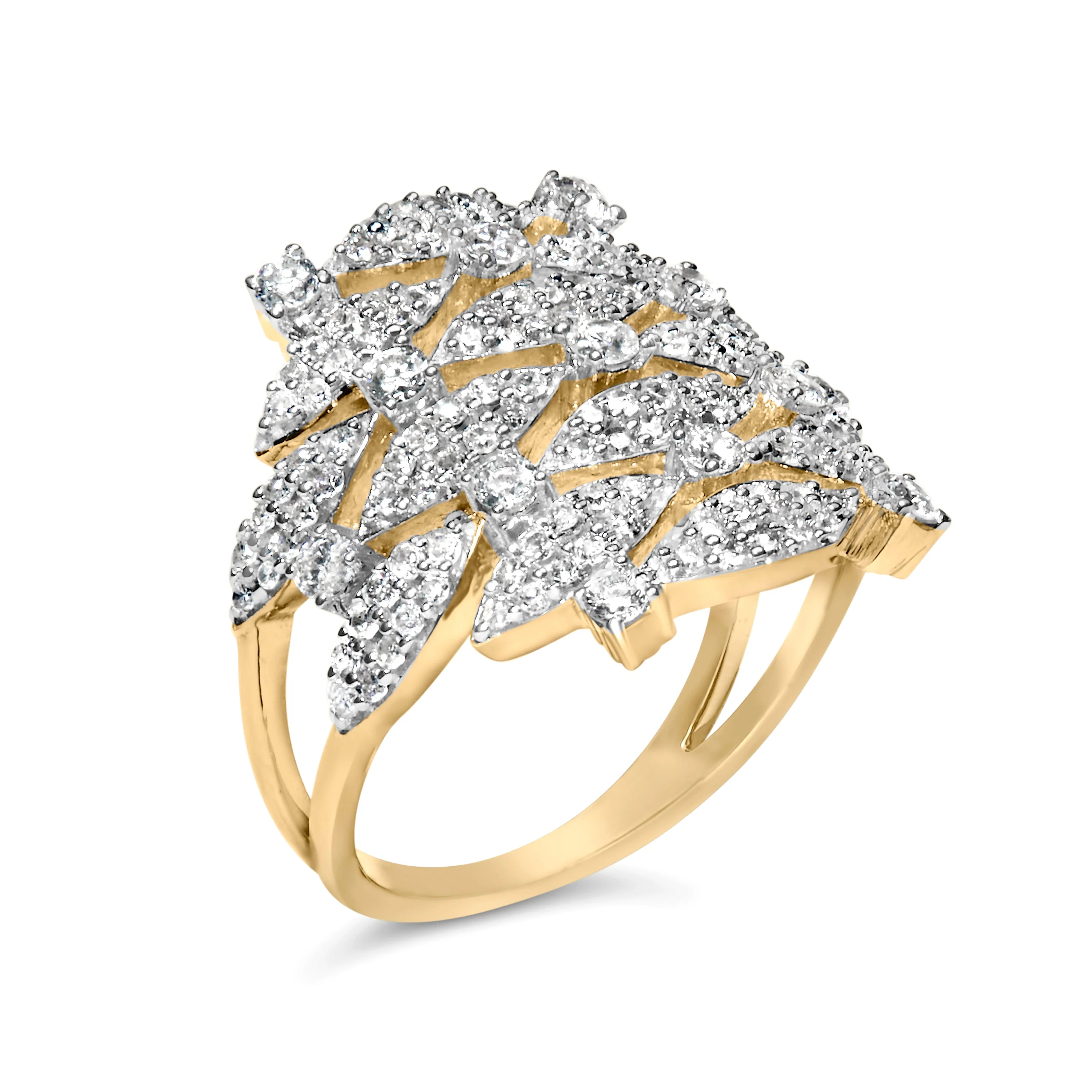 14K Yellow Gold 1.0 Cttw Diamond Geometric Stacked Open Cocktail Ring (I-J Color, I1-I2 Clarity) - Ring Size 7 - Image 3