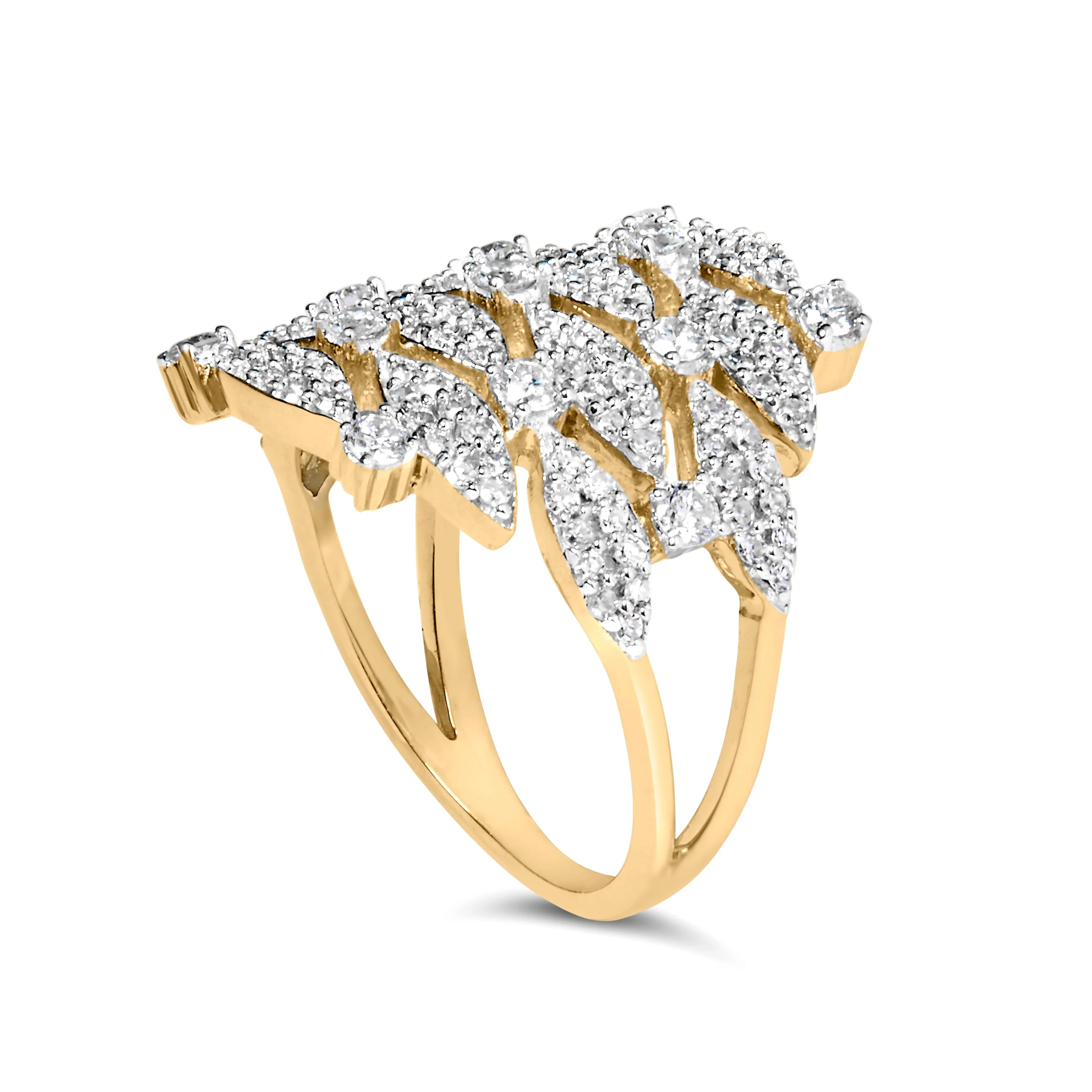 14K Yellow Gold 1.0 Cttw Diamond Geometric Stacked Open Cocktail Ring (I-J Color, I1-I2 Clarity) - Ring Size 7 - Image 4