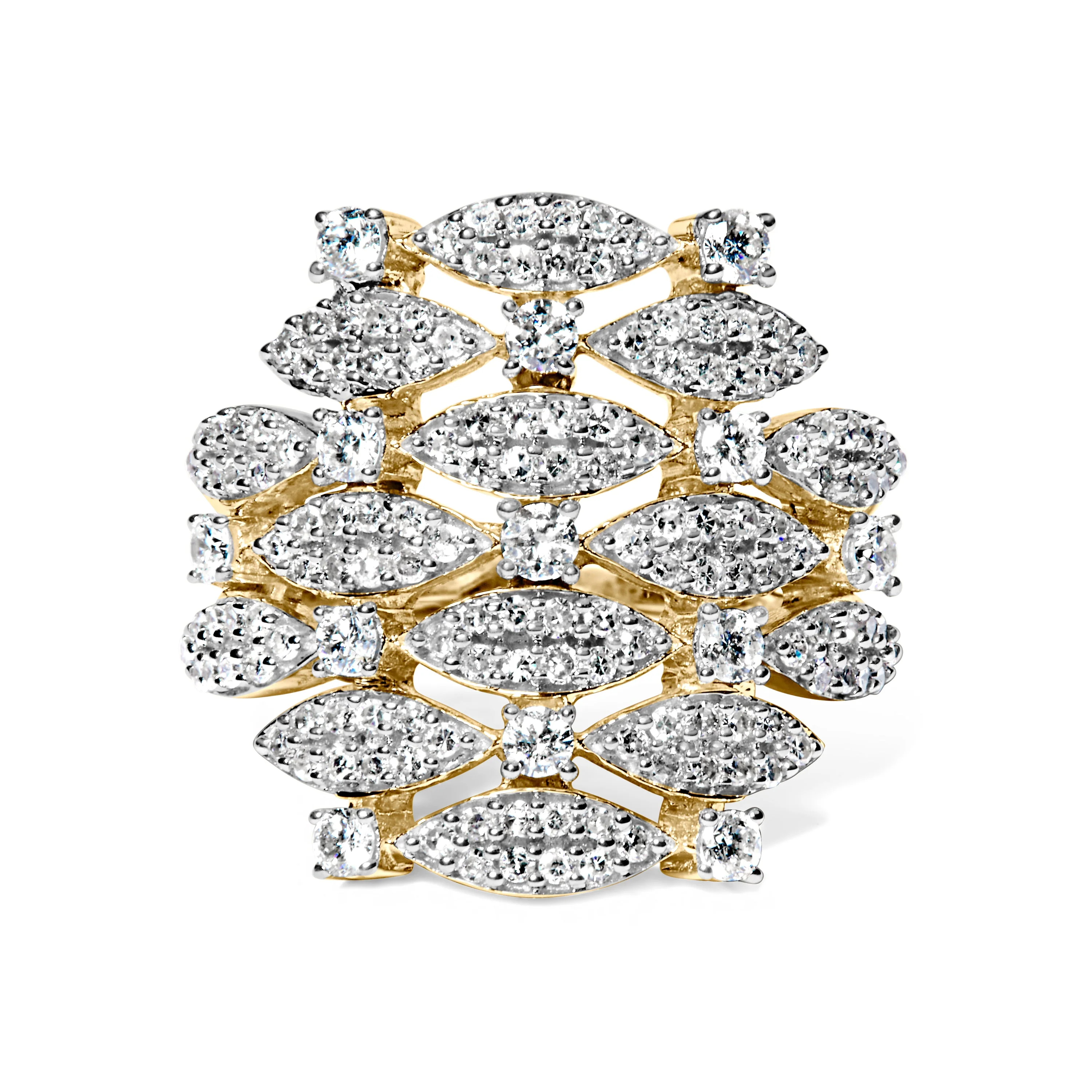 14K Yellow Gold 1.0 Cttw Diamond Geometric Stacked Open Cocktail Ring (I-J Color, I1-I2 Clarity) - Ring Size 7 - Image 6