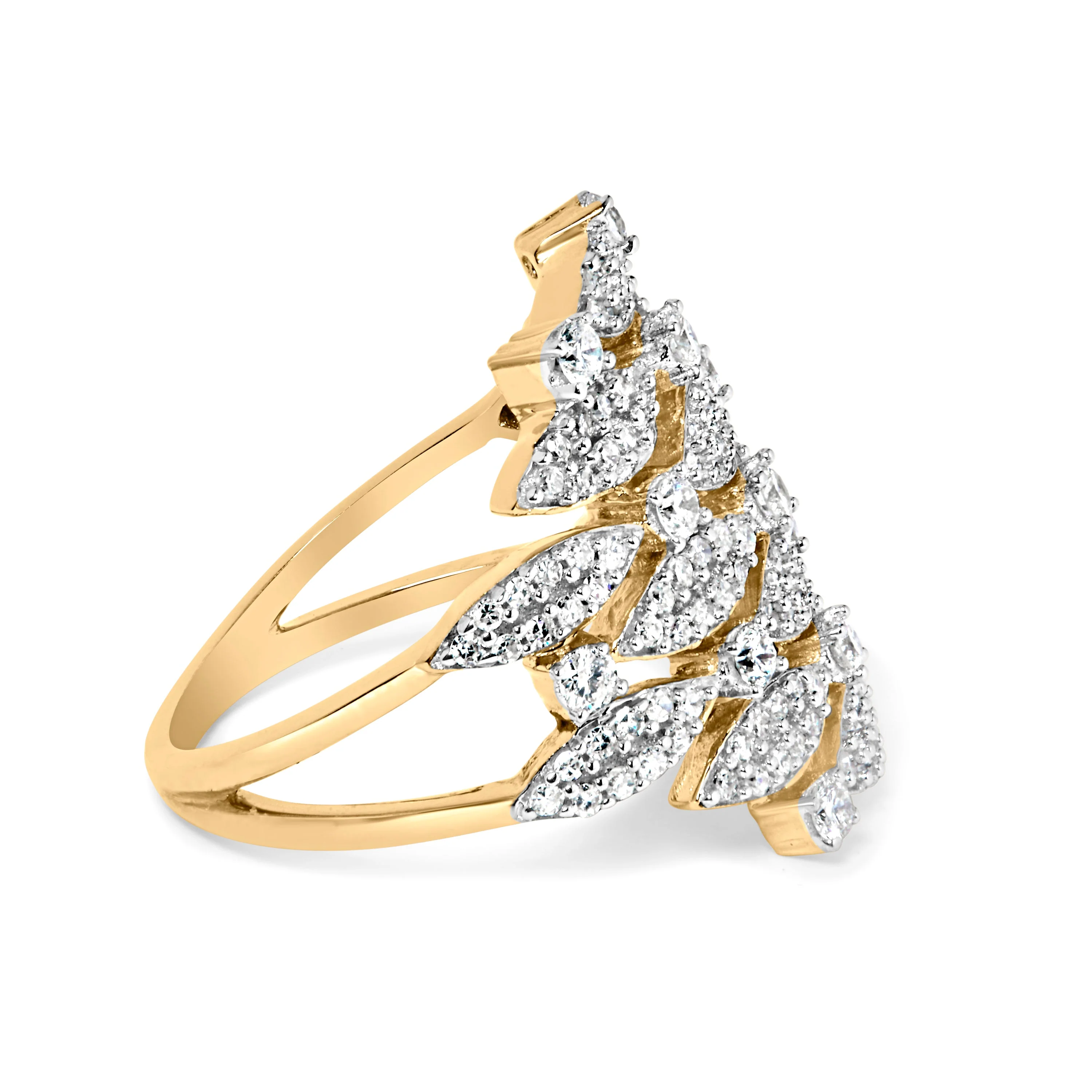 14K Yellow Gold 1.0 Cttw Diamond Geometric Stacked Open Cocktail Ring (I-J Color, I1-I2 Clarity) - Ring Size 7 - Image 7
