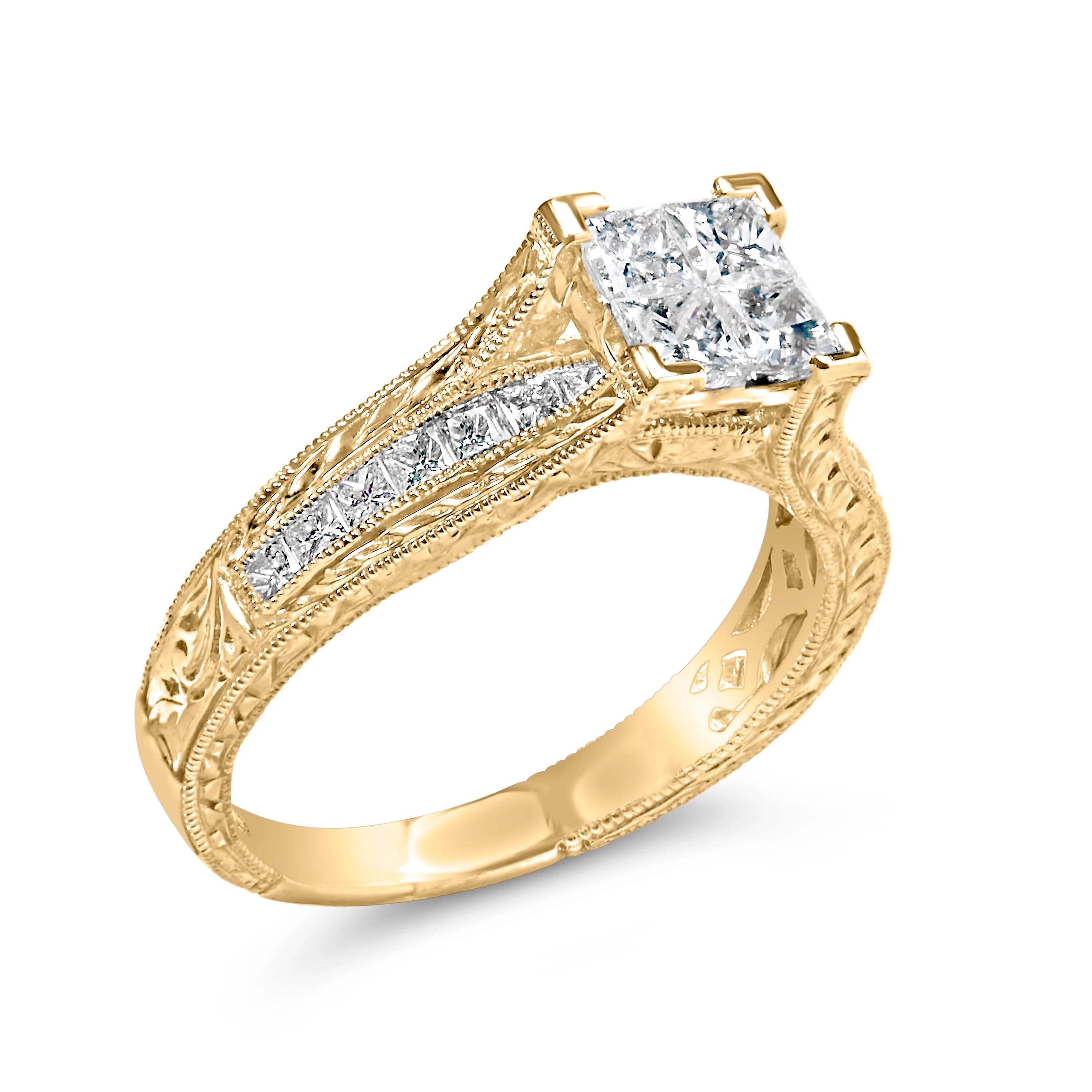 14K Yellow Gold 1.0 Cttw Princess Composite Diamond Engagement Ring (G-H Color, VS1-VS2 Clarity) - Size 7 - Image 10