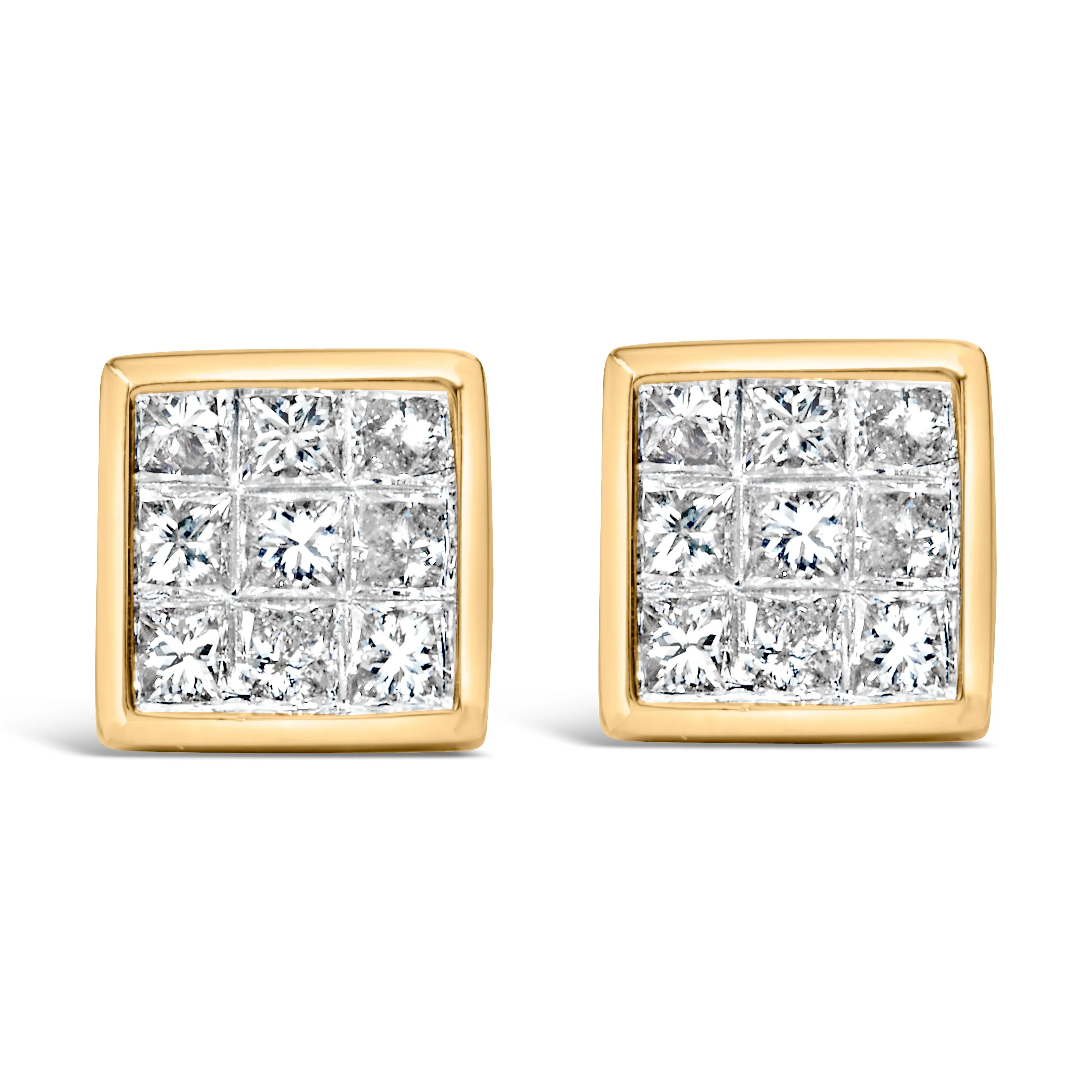 14K Yellow Gold 1.0 Cttw Princess Cut Diamond Composite Stud Earrings with Screw Backs (J-K Color, SI1-SI2 Clarity)